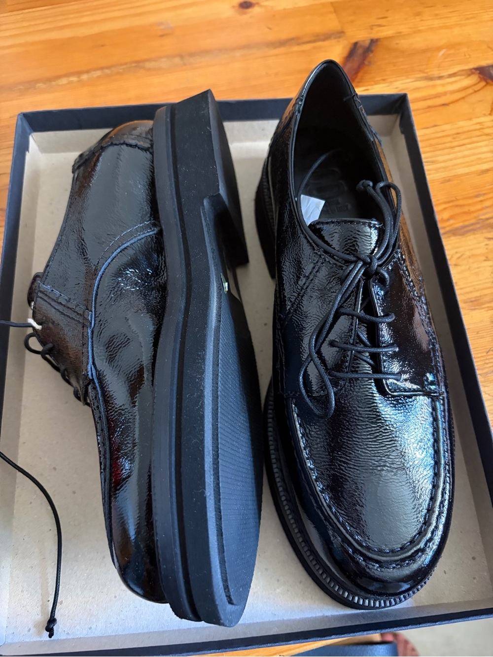 8 by YOOX Black Patent Lace-Up Shoes size 7.5